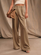 Pantalon Large Taille Haute à Plis