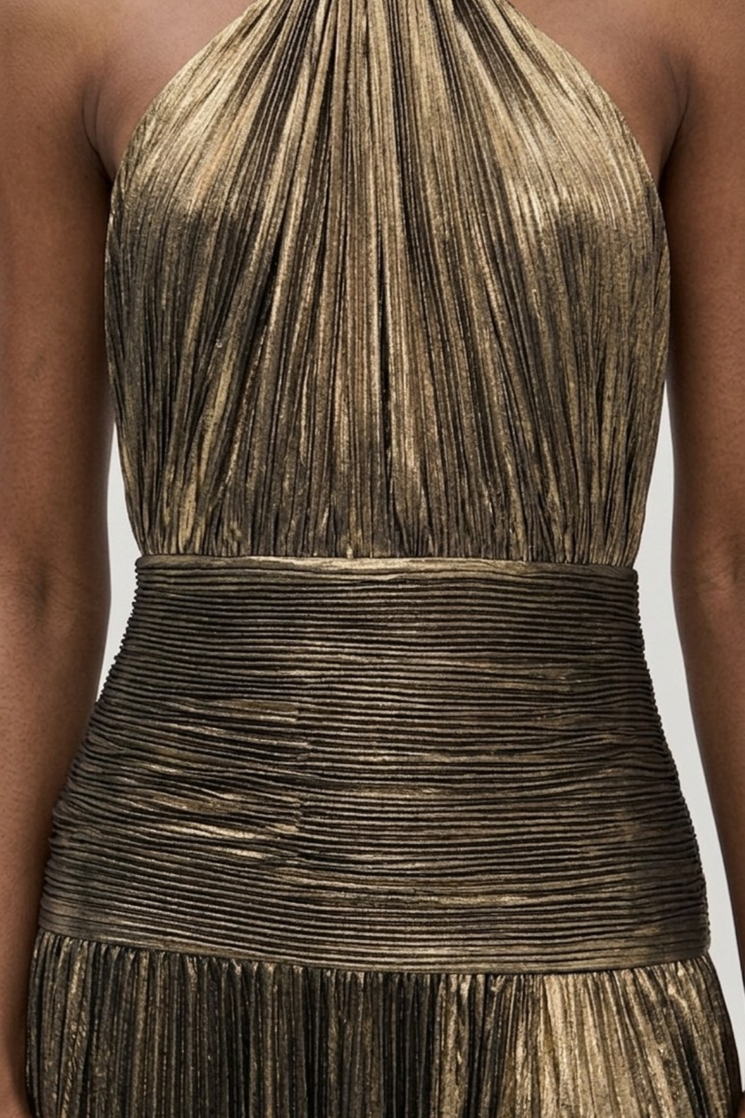 Robe Longue Plissée à Col Halter Femme