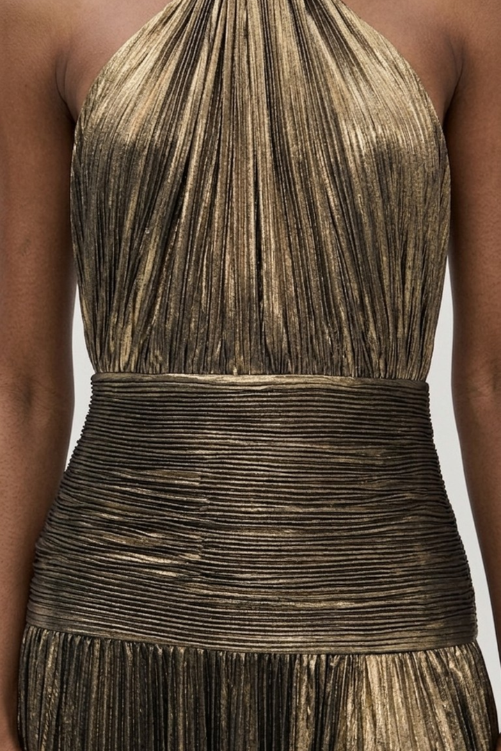 Robe Longue Plissée à Col Halter Femme