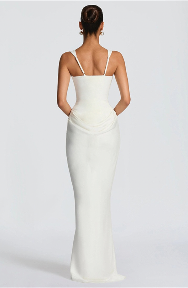 Robe Longue Drapée à Bretelles Femme