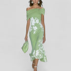 Robe Midi Fleurie à Épaules Dénudées Femme