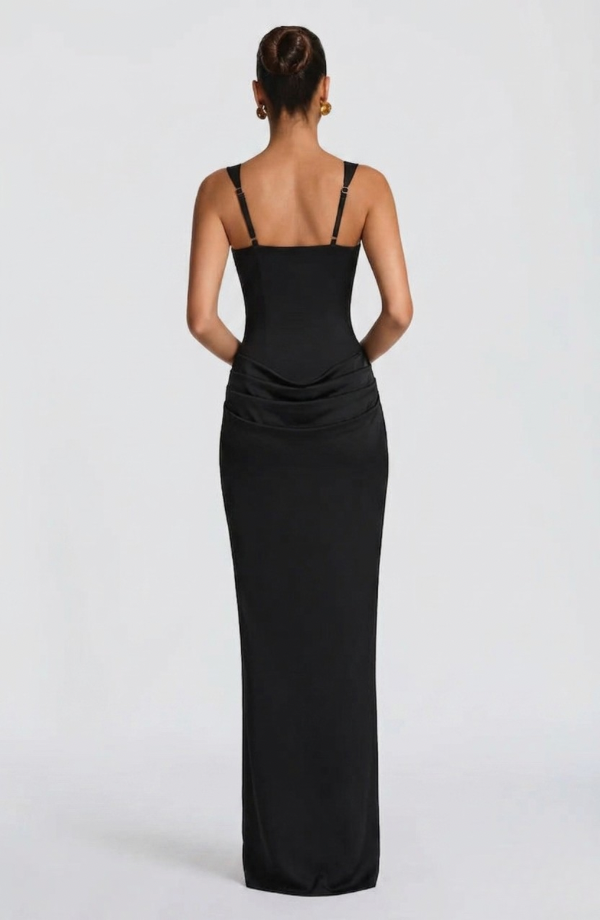 Robe Longue Drapée à Bretelles Femme