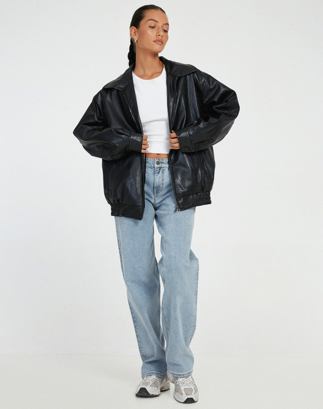Veste Oversize Effet Cuir à Fermeture Zippée