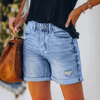 Short en Jean Taille Haute Femme