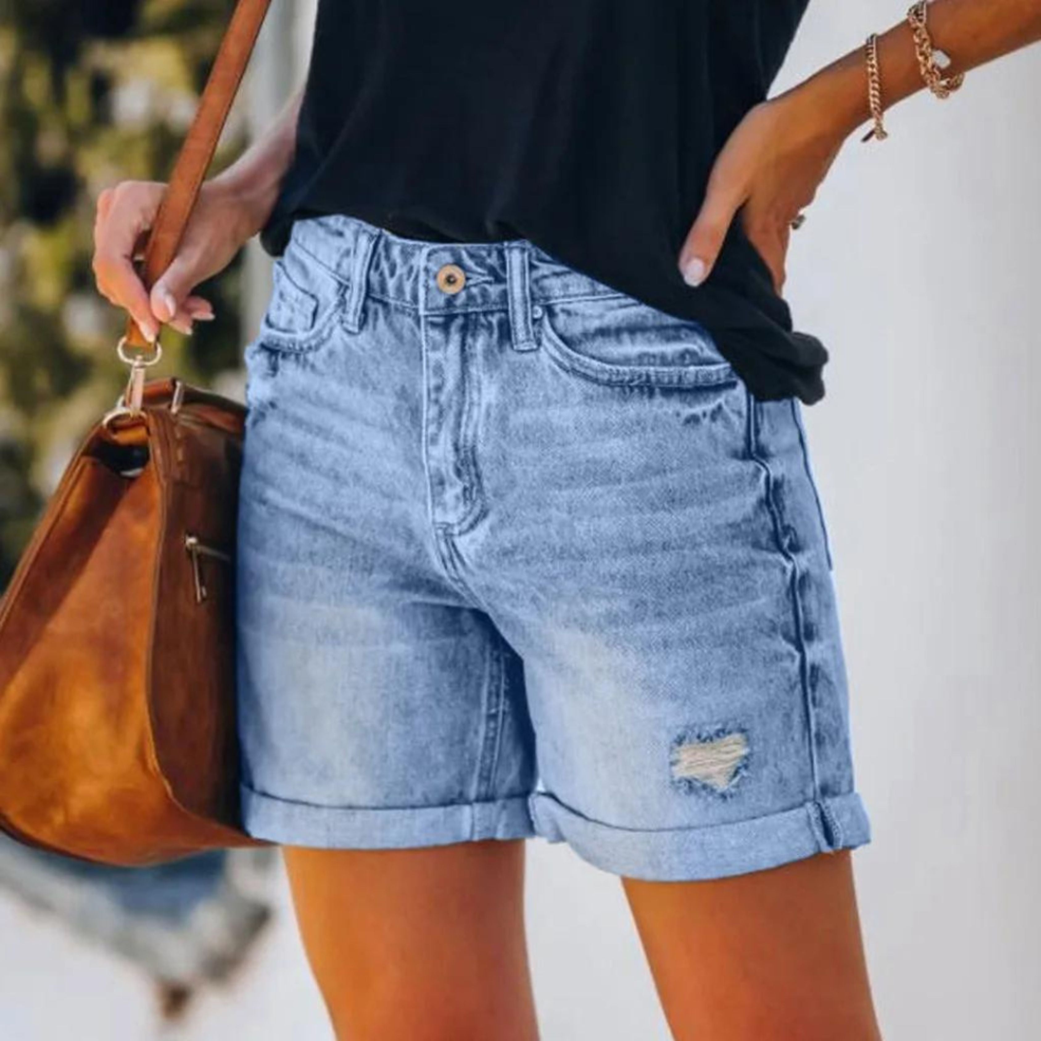 Short en Jean Taille Haute Femme