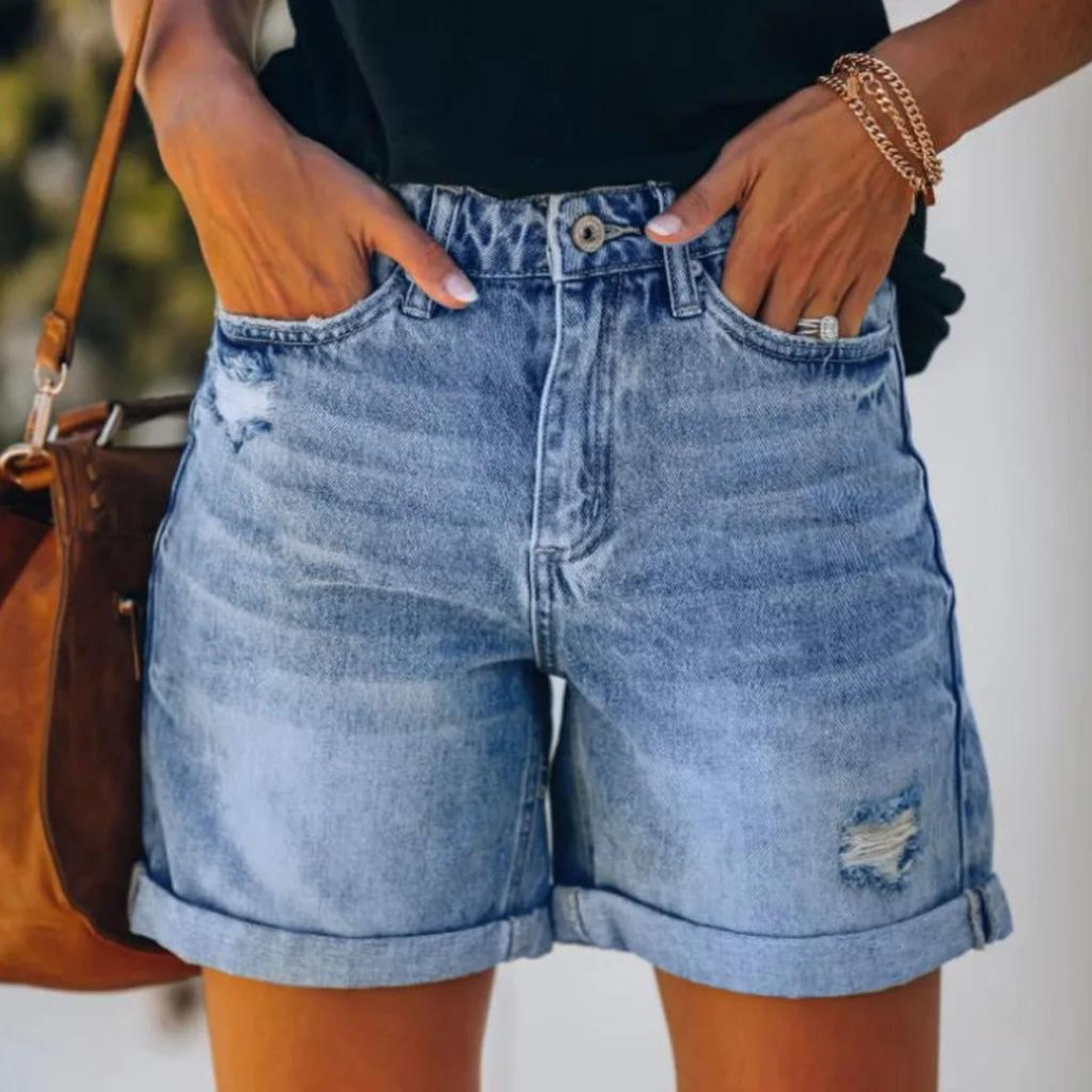 Short en Jean Taille Haute Femme