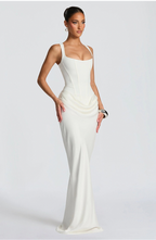 Robe Longue Drapée à Bretelles Femme