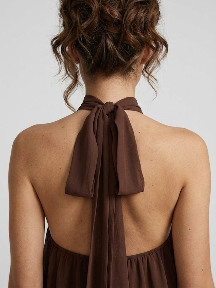 Robe Courte à Col Halter Superposé Femme