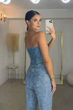 Combinaison Bustier Pailletée à Jambes Droites