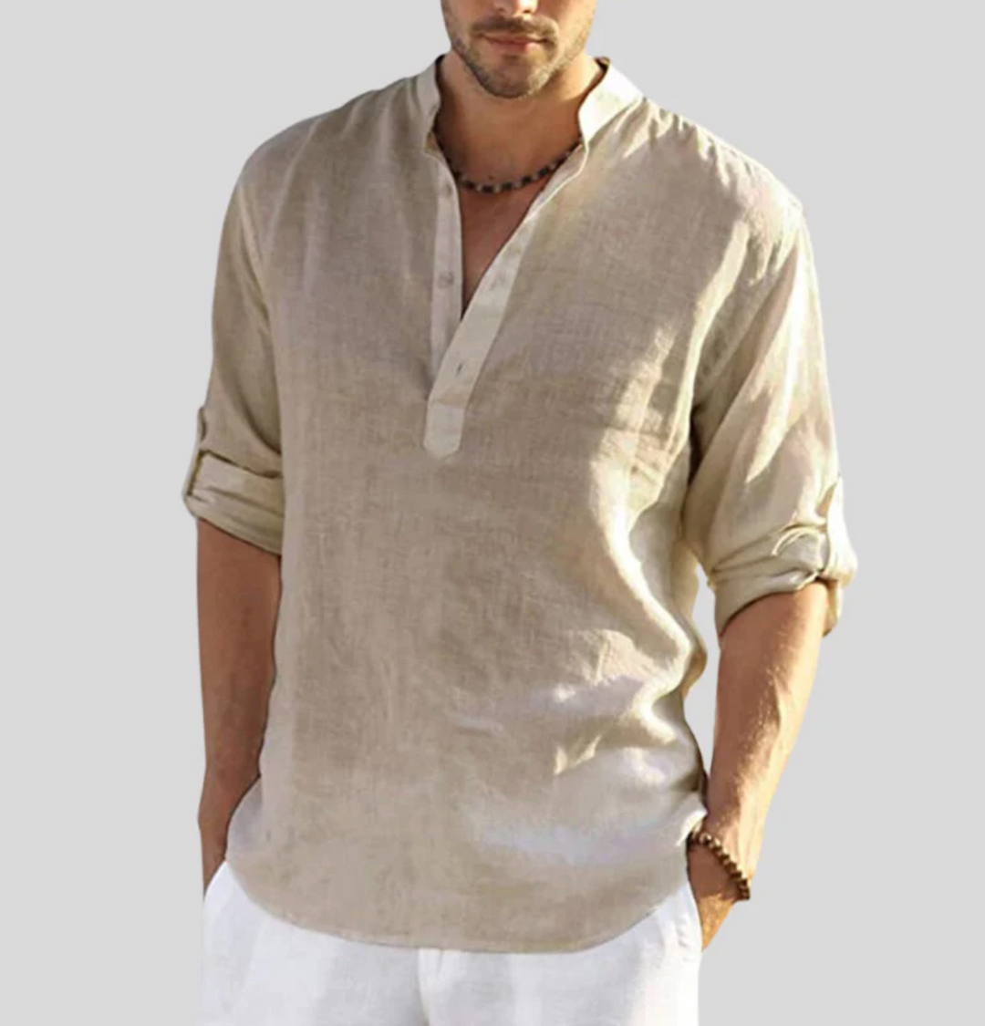 Chemise en Lin Col Ouvert Confort Léger et Style Décontracté