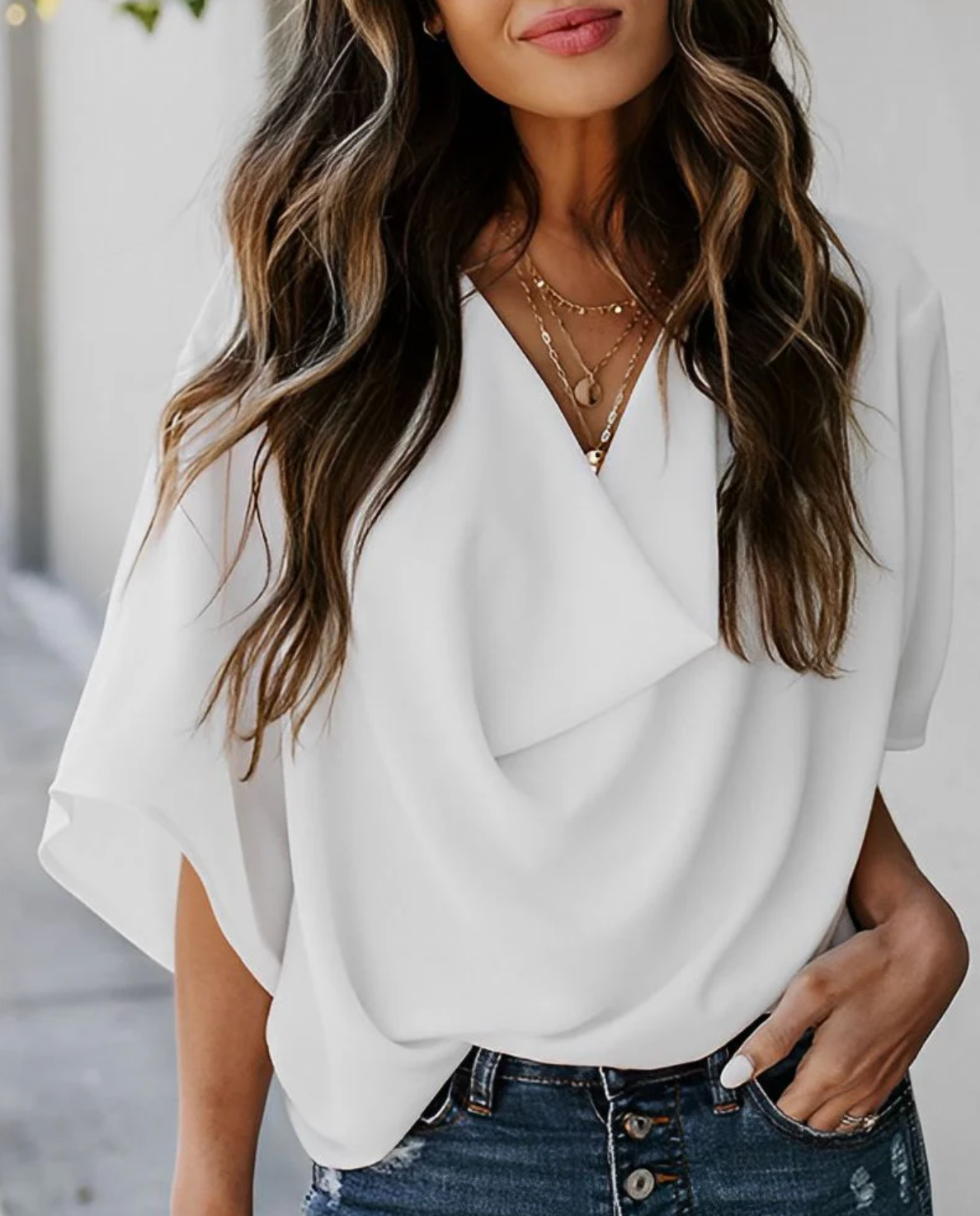 Blouse Femme Col Croisé Élégance Fluide
