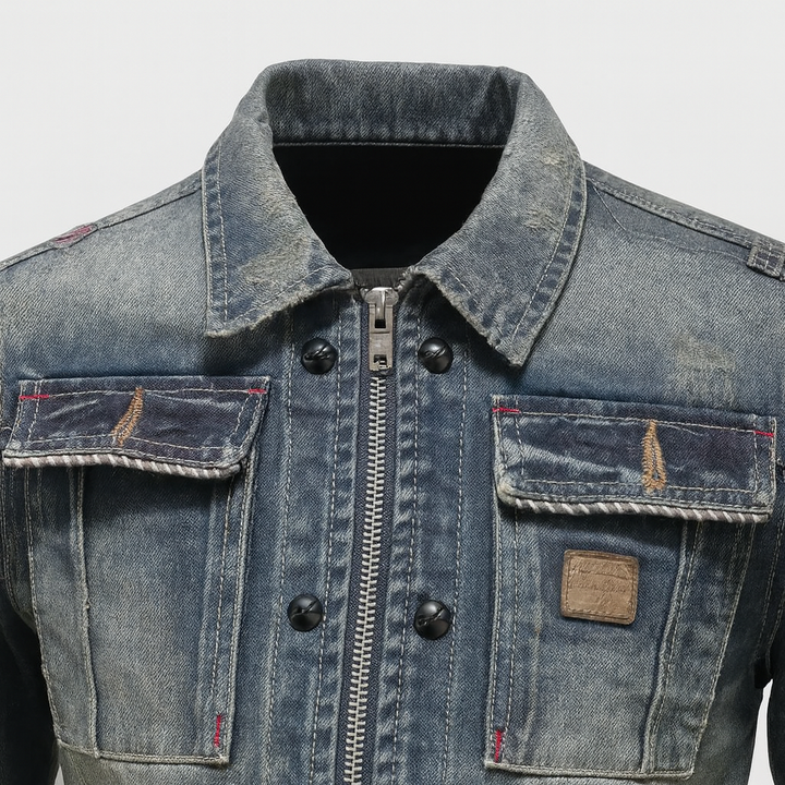 Veste en Jean Vintage Coupe Moderne et Style Urbain