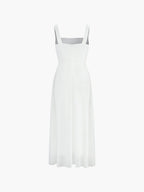 Robe Midi Évasée à Bretelles Fines
