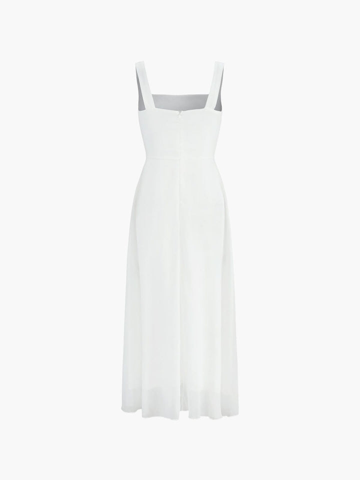Robe Midi Évasée à Bretelles Fines