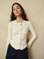 Cardigan Femme en Maille à Fleurs