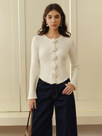 Cardigan Femme en Maille à Fleurs