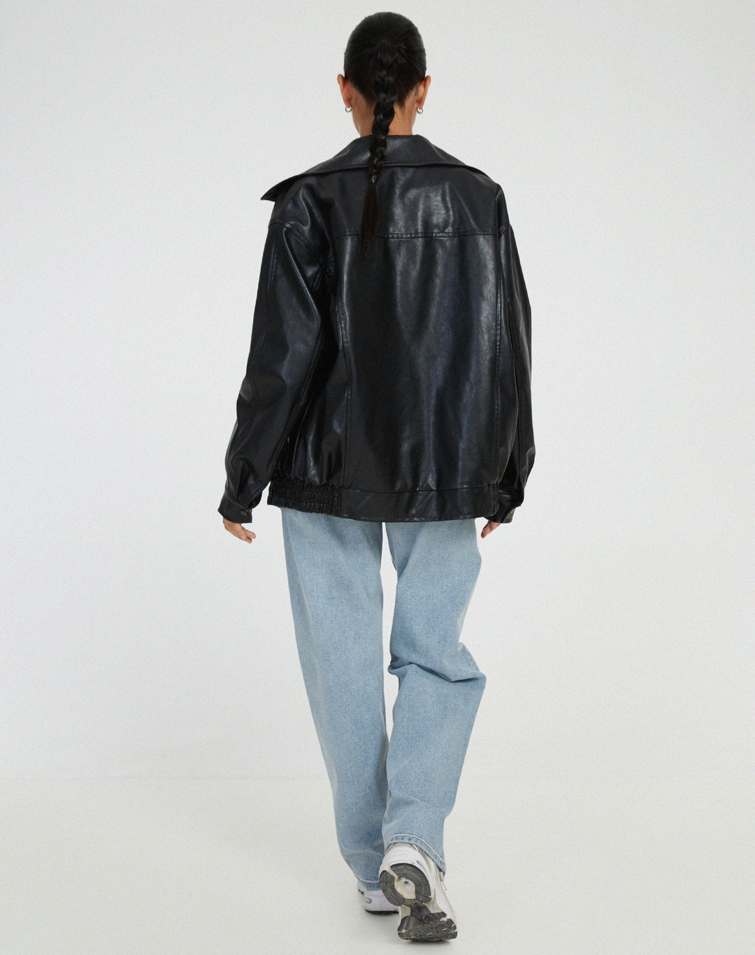 Veste Oversize Effet Cuir à Fermeture Zippée