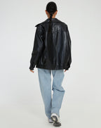 Veste Oversize Effet Cuir à Fermeture Zippée