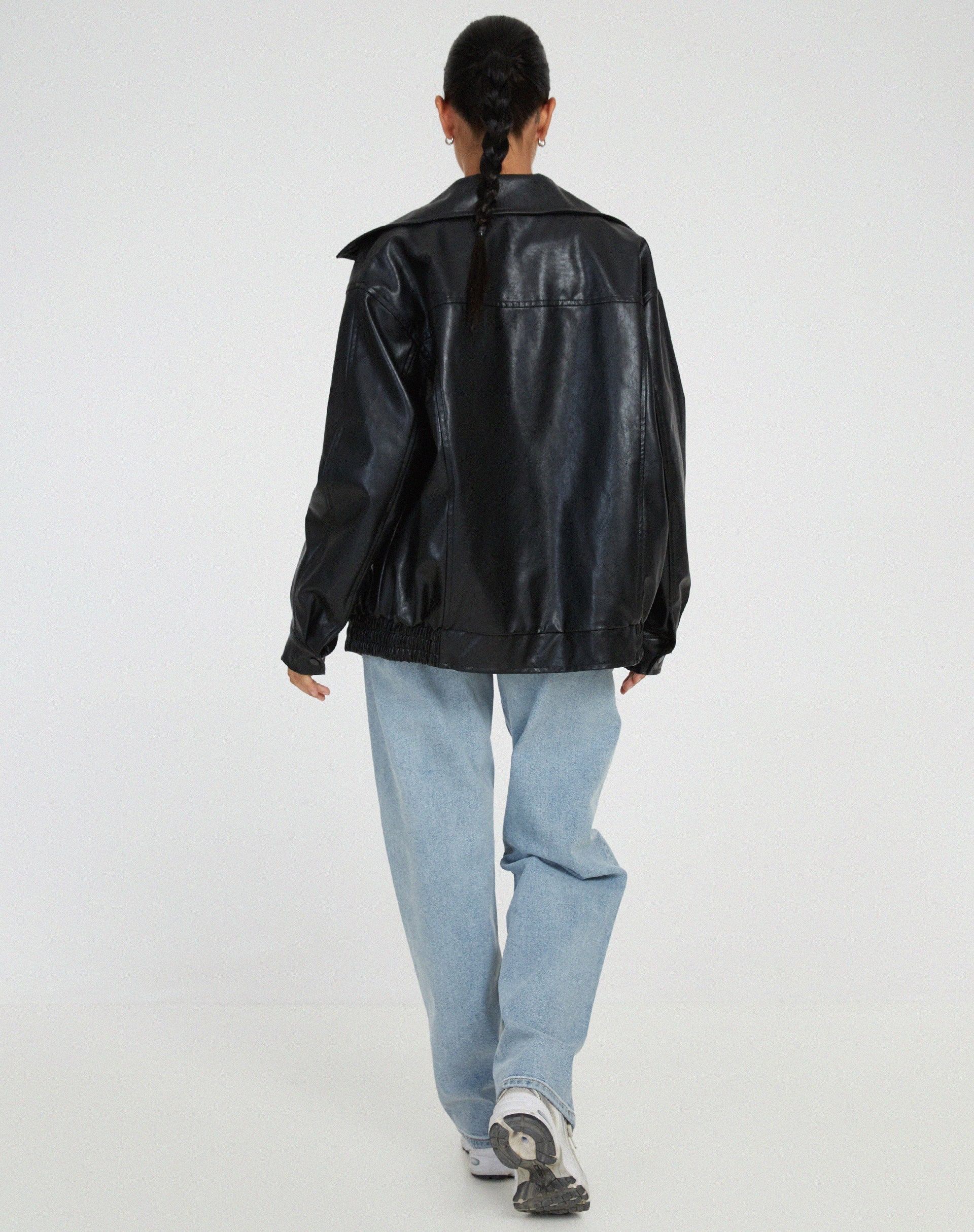 Veste Oversize Effet Cuir à Fermeture Zippée