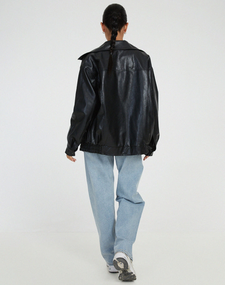 Veste Oversize Effet Cuir à Fermeture Zippée