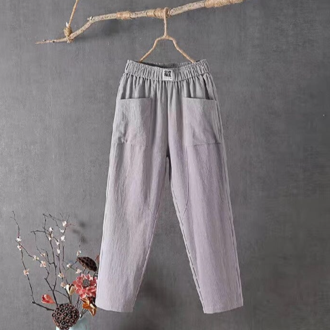 Pantalon Femme à Taille Élastiquée Coupe Droite