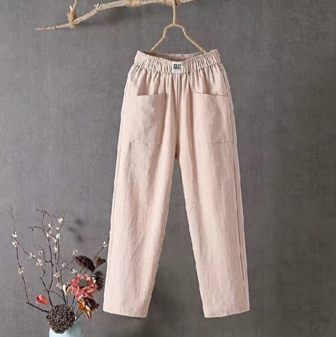 Pantalon Femme à Taille Élastiquée Coupe Droite
