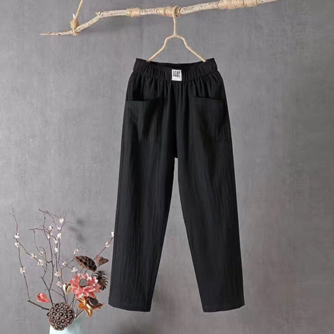 Pantalon Femme à Taille Élastiquée Coupe Droite