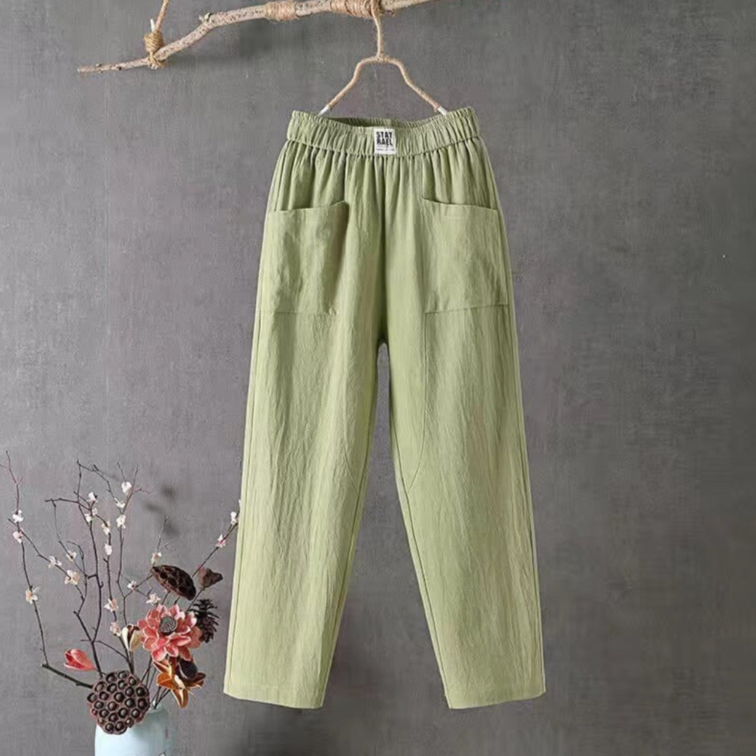Pantalon Femme à Taille Élastiquée Coupe Droite
