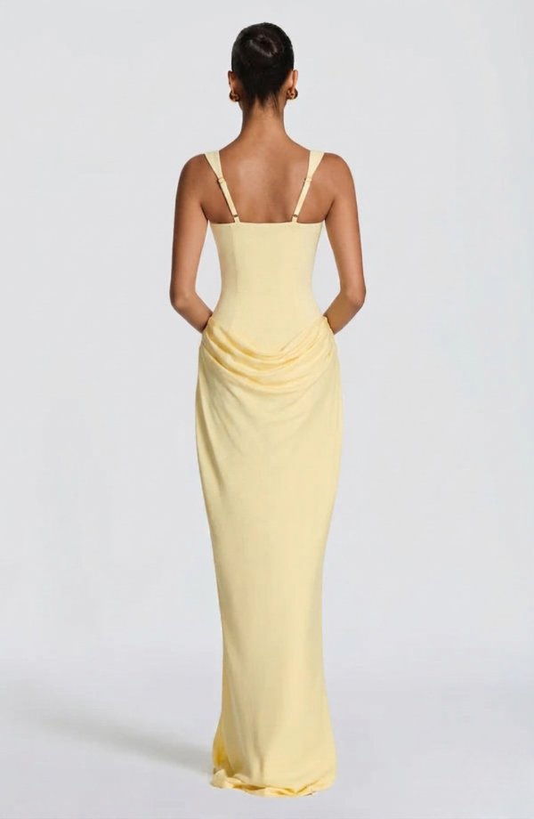 Robe Longue Drapée à Bretelles Femme