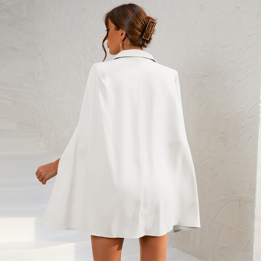 Robe Blazer Courte à Cape et Double Boutonnage