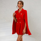 Robe Blazer Courte à Cape et Double Boutonnage