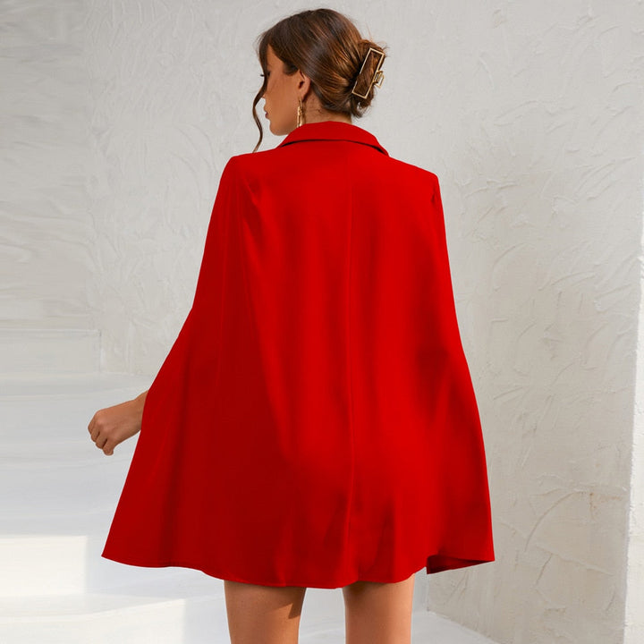 Robe Blazer Courte à Cape et Double Boutonnage