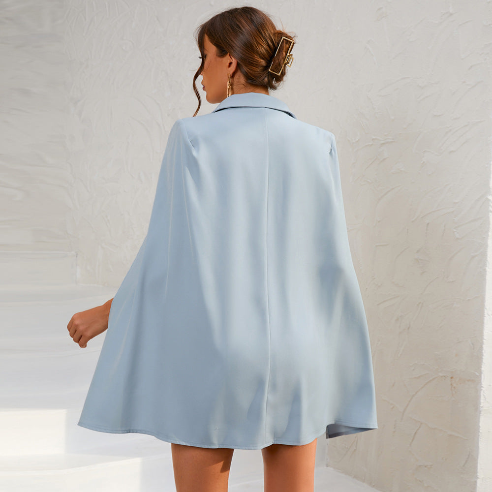 Robe Blazer Courte à Cape et Double Boutonnage