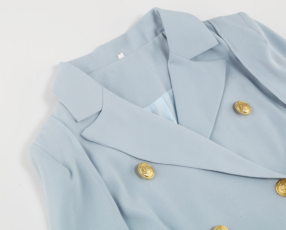 Robe Blazer Courte à Cape et Double Boutonnage