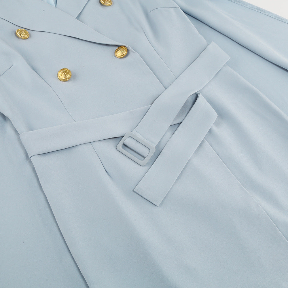 Robe Blazer Courte à Cape et Double Boutonnage