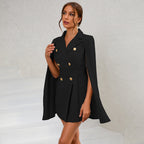 Robe Blazer Courte à Cape et Double Boutonnage