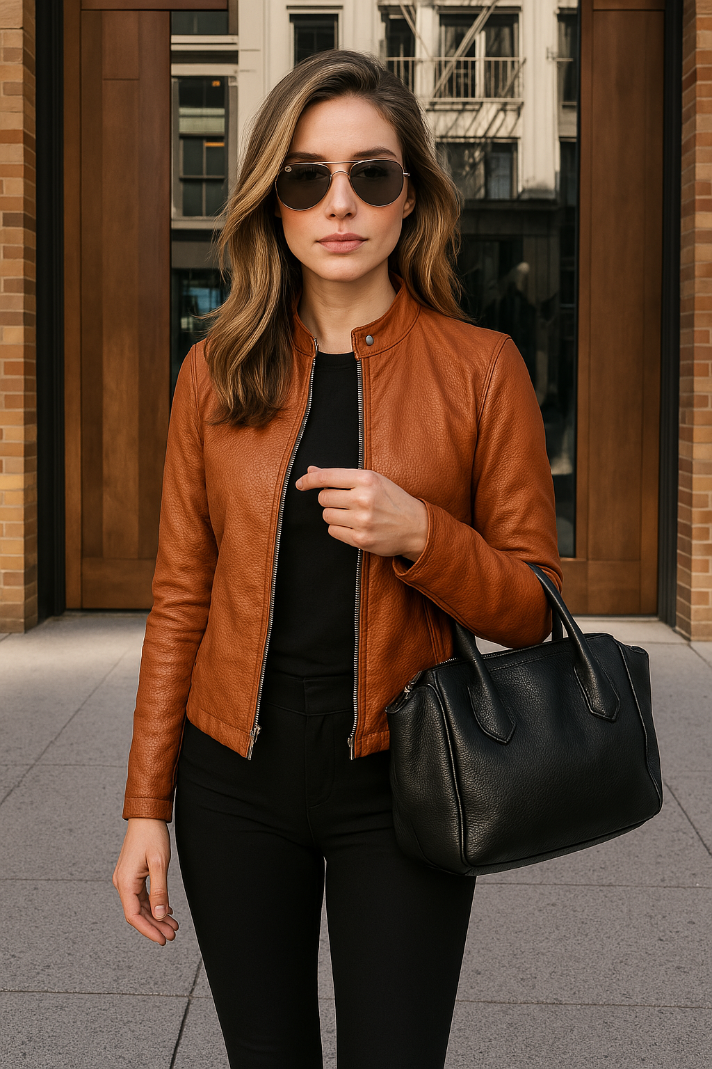 Veste Courte Effet Cuir à Col Rond