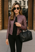Veste Courte Effet Cuir à Col Rond