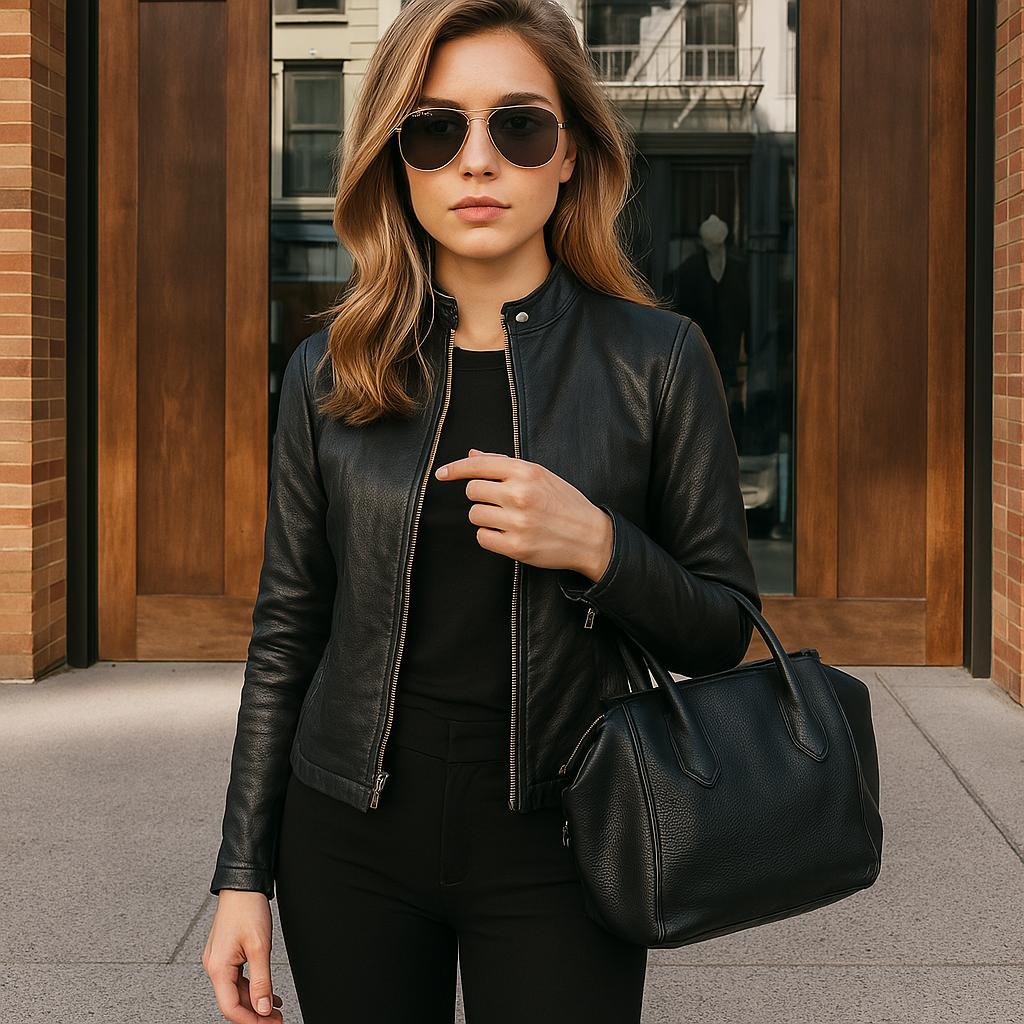 Veste Courte Effet Cuir à Col Rond