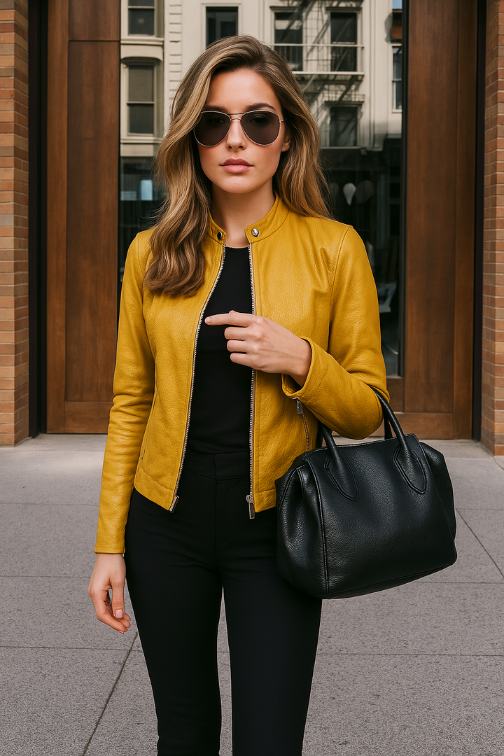 Veste Courte Effet Cuir à Col Rond