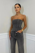 Combinaison Bustier Pailletée à Jambes Droites