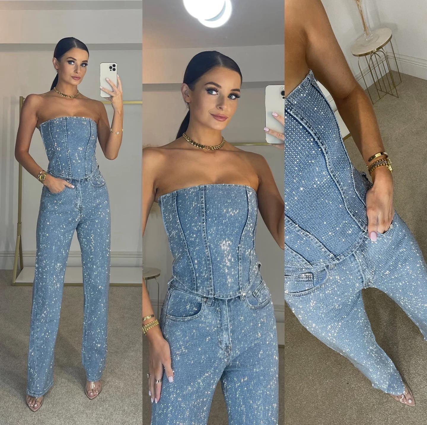 Combinaison Bustier Pailletée à Jambes Droites