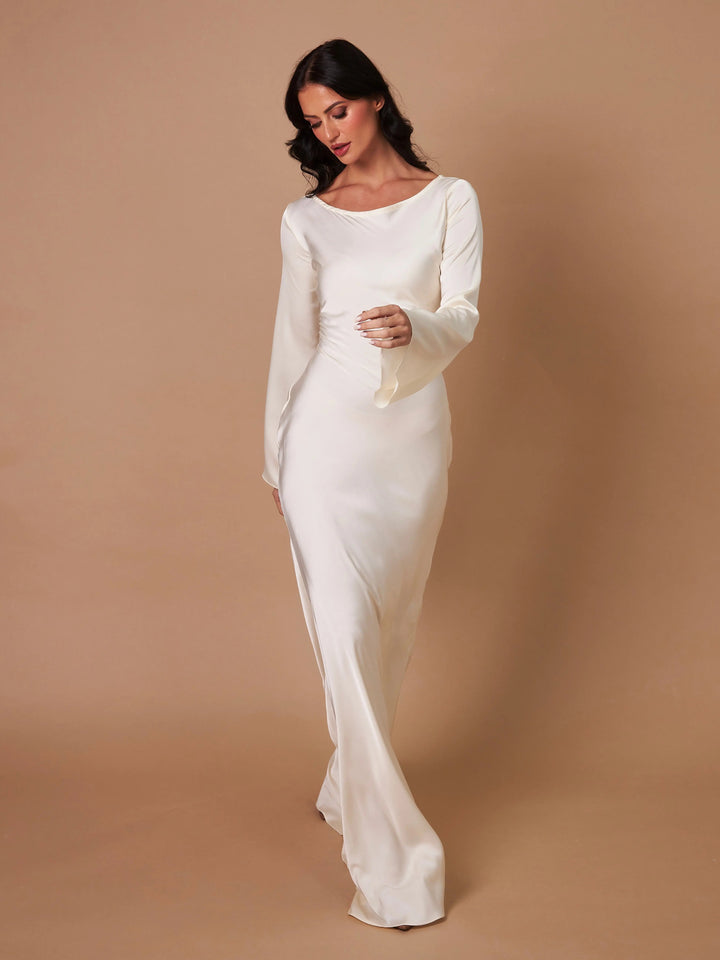 Robe Longue Ajustée à Manches Évasées