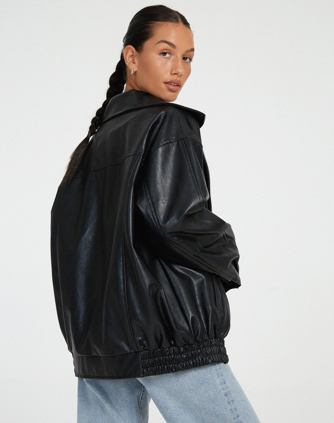 Veste Oversize Effet Cuir à Fermeture Zippée