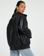 Veste Oversize Effet Cuir à Fermeture Zippée