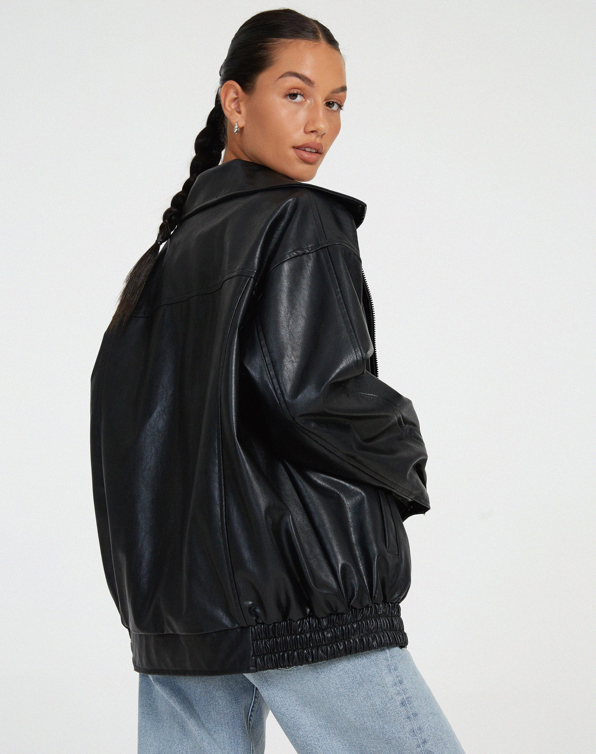 Veste Oversize Effet Cuir à Fermeture Zippée