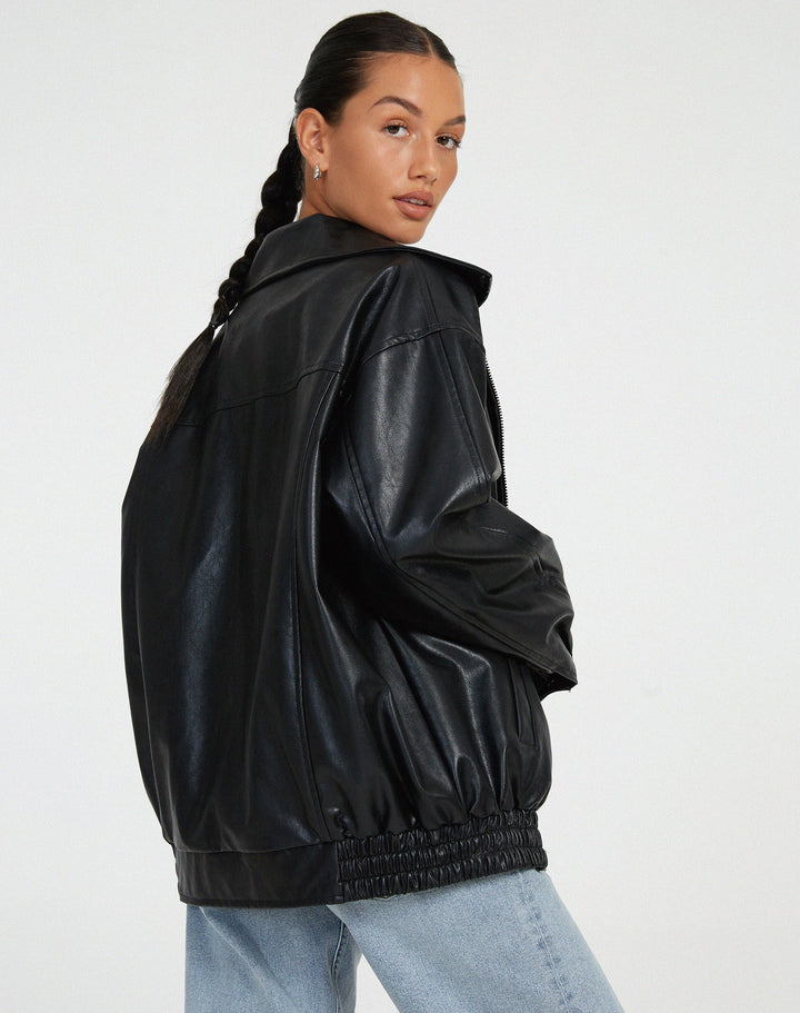 Veste Oversize Effet Cuir à Fermeture Zippée