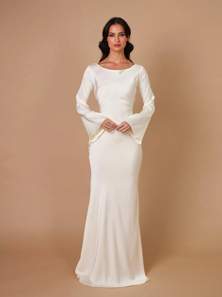 Robe Longue Ajustée à Manches Évasées