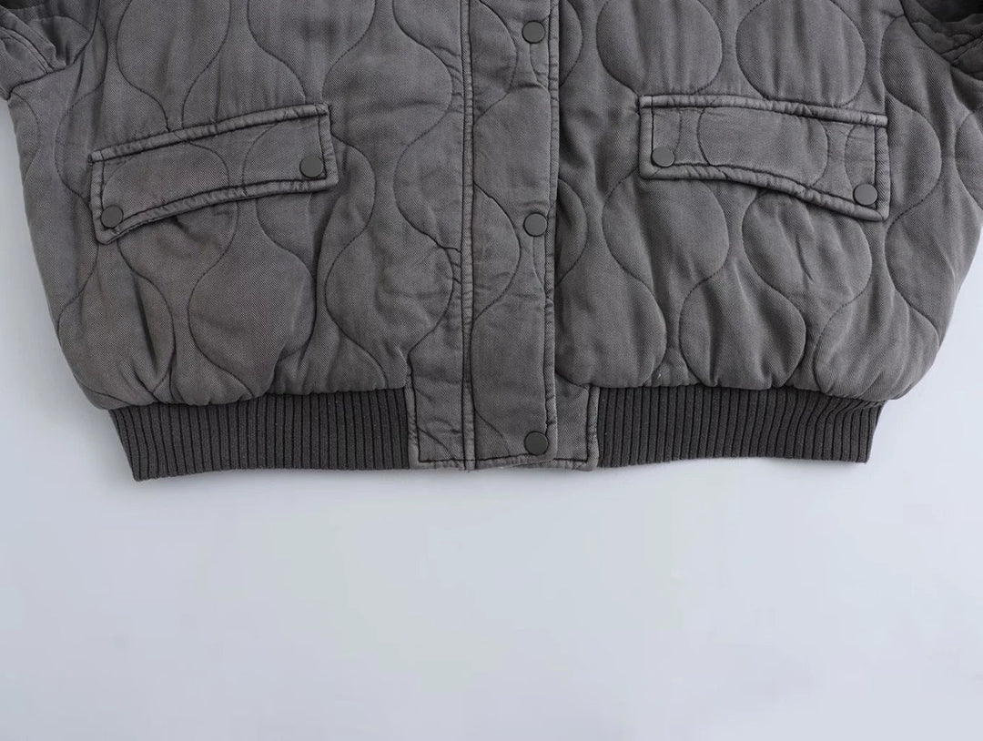 Blouson Matelassé Oversize à Col Montant