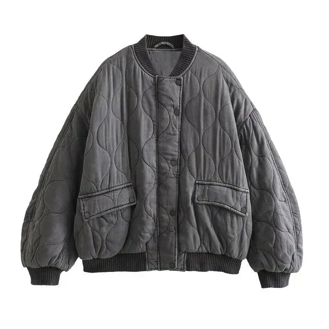Blouson Matelassé Oversize à Col Montant